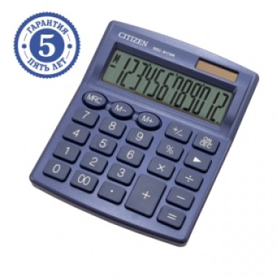 Калькулятор настольный Citizen SDC-812NR-NV 12 разр.двойное питание 102*124*25mm темно-синий